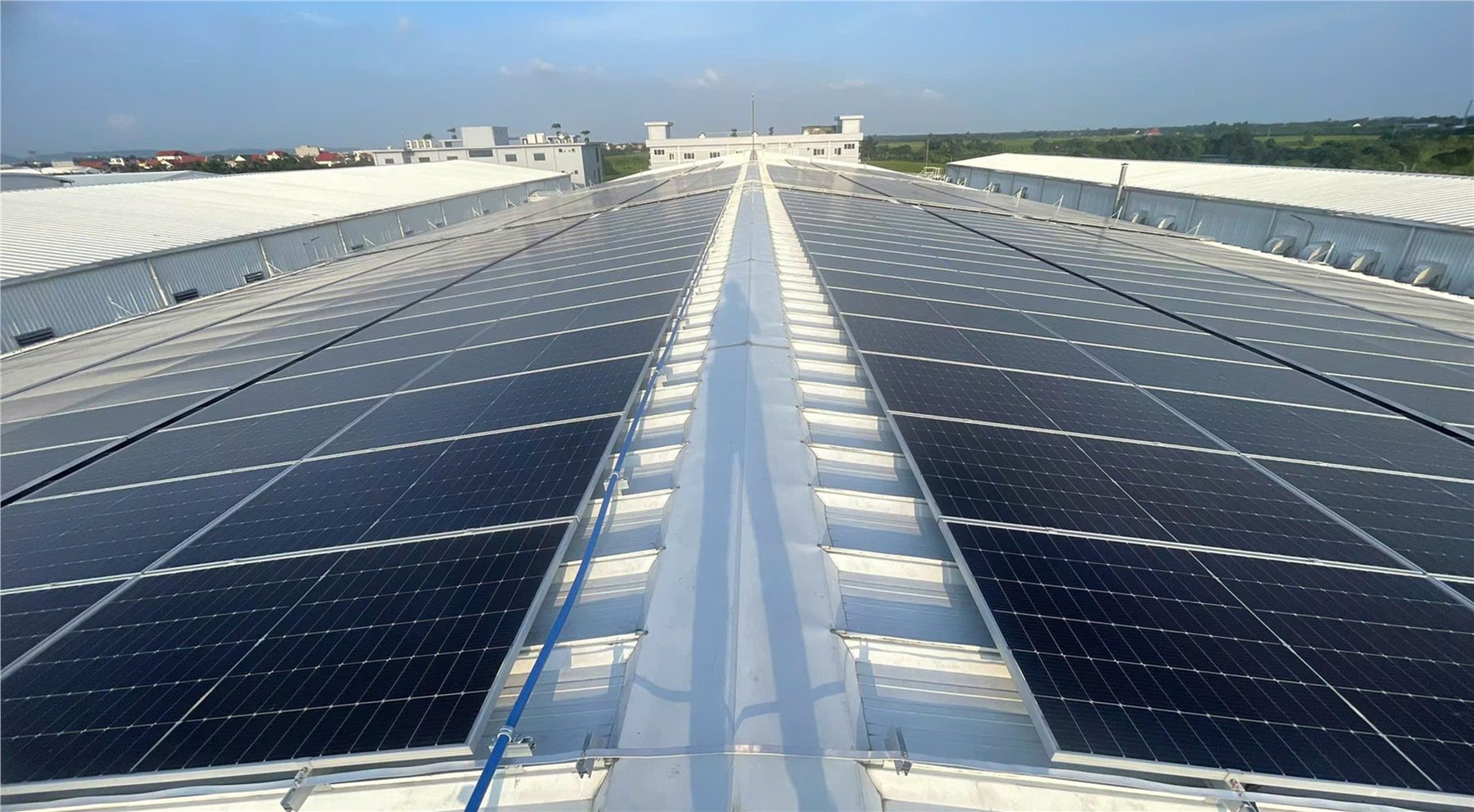 Solar panels installed across the Creative Lights Vietnam factory roof